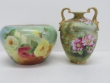 Limoge and Nippon floral decorated vases, 8 1/2