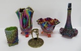 Four pieces of Royal Purple and Red carnival glass