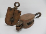 Two Vintage wooden pulleys, 6