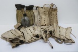 Military lot with canvas spats, gloves, and canteen