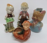 Vintage figurines, planter and water bottle