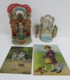 Two German die cut fold out cards and lithographs