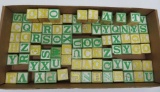 91 wooden ABC blocks, green and yellow, 11/2