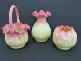 Three pieces of Fenton Custard Burmese glass