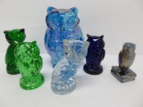 Six colored glass owls, 3 1/2