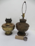 Vintage metal oil lamp bases, parts