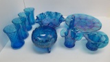 Large lot of Fenton blue glass, some patterned