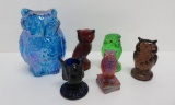 Six glass owl figures, 3