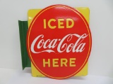 Retro Vintage inspired marked 1951 Canada Iced Coca-Cola Here flange sign