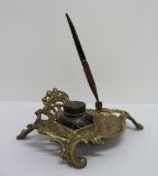 Brass pen stand and inkwell