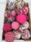 26 rag balls, floral and solid colors, reds, 3 1/2