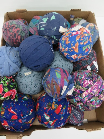 22 multi color patterned rag balls, 3" to 6" diameter