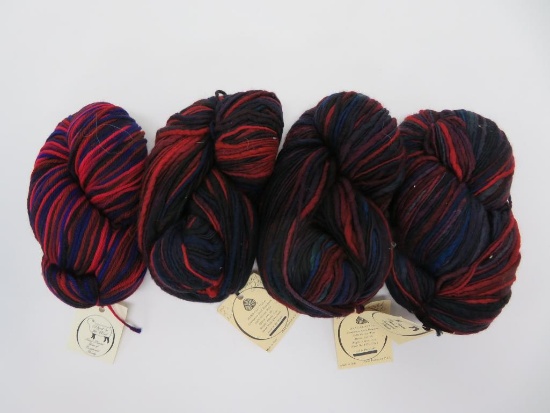 Four one of a kind hand dyed skeins, merino wool