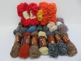 18 textured skeins of yarn, Bucilla pinetree and oaktree,, Bernat Scandia, and Chenille