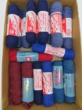 18 skeins of cotton yarn, blue tones, size 4 needle, 1.75 oz