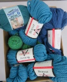 19 Skeins of yarn, greens and blues