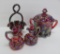 Fenton and Westmoreland red carnival glass patterned glass, four pieces