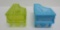 Two Mosser glass Co piano covered boxes, vasoline and blue milk glass, 6