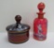 Mary Gregory ruby and cranberry covered dish and cologne bottle