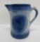 Blue and Gray stoneware milk pitcher, cows, 8