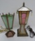 Two slag glass bedroom lamps, both working, 15