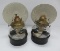 Two wall mount oil lamps with metal reflectors, no chimneys