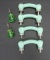 Four green jadite style pulls and two green depression glass knobs