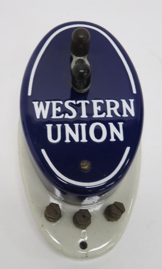 Western Union porcelain enamel time call box, 6"