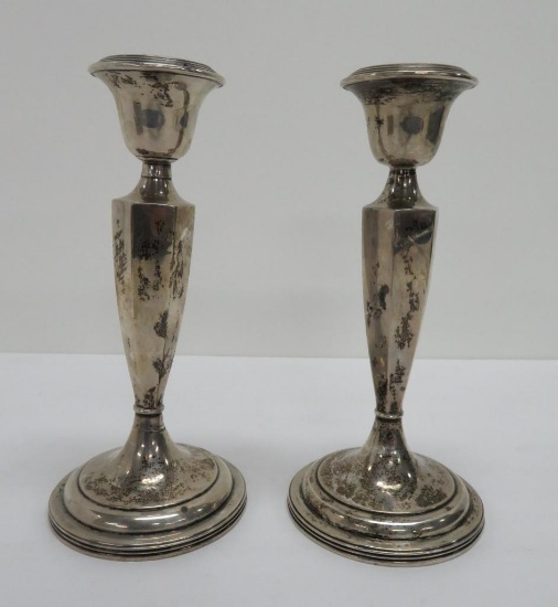 Pair of sterling 1821 candle sticks, 8"