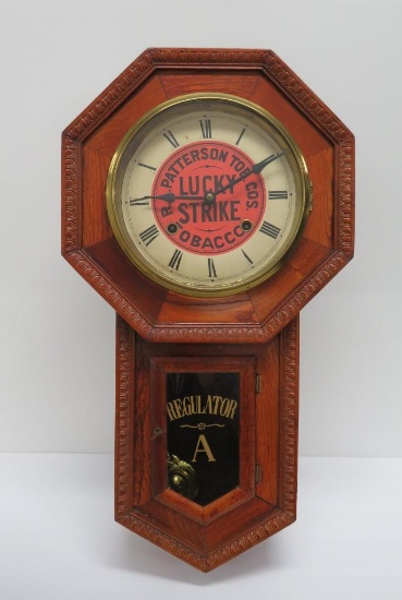 Original Lucky Strike regulator clock, R Patterson Tob Co, working, 22" long