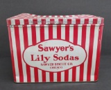 Sawyer's LIly Sodas,Sawyer Biscuit Co tin, red and white stripe, 9