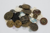 Lovely vintage buttons, hand painted, metal, black glass, plastic