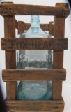 Fox Head Waukesha aqua water bottle in wood case, 20 1/2