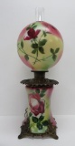 Rose painted table lamp, GWTW style, electric, working, 26