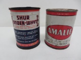 Vintage auto tins, Amalie bearing grease and Shur Wonder Whyt, 4 1/2
