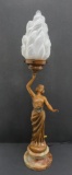 Torch table lamp with signed statue, of woman, 25