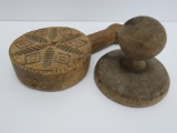 Two lovely wooden butter presses, Eagle and floral