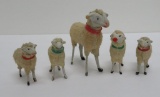 Five cotton sheep, vintage, 2 1/2