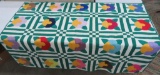 Floral Applique Quilt, green and white, 58