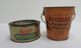 Sultana 1 lb Peanut Butter pail and Bunte Marshmallow tin, great graphics