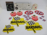 Vintage auto stickers, STP,, DX, Columbus Shock Absorbers, and Bardahl