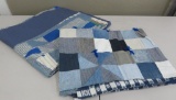 Two vintage patchwork denim quilts and cover