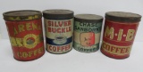 Four 1 lb vintage coffee cans