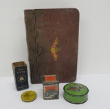 Desk lot with typewriter tins and metal receipt file