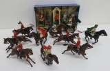 10 Britian metal mounted figures and a boxed Cavendish plastic set in box