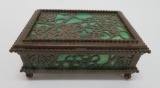 Tiffany Studios NY slag and bronze box, grape and grapevine pattern