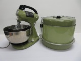 Vintage Avocado green kitchen appliance mixer and cake saver