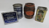 Four vintage candy tins, Harrah, Bunte Diana and Shadowland