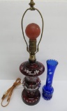 Bohemian glass vase and lamp