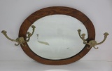Hall mirror with hooks, oak, 28
